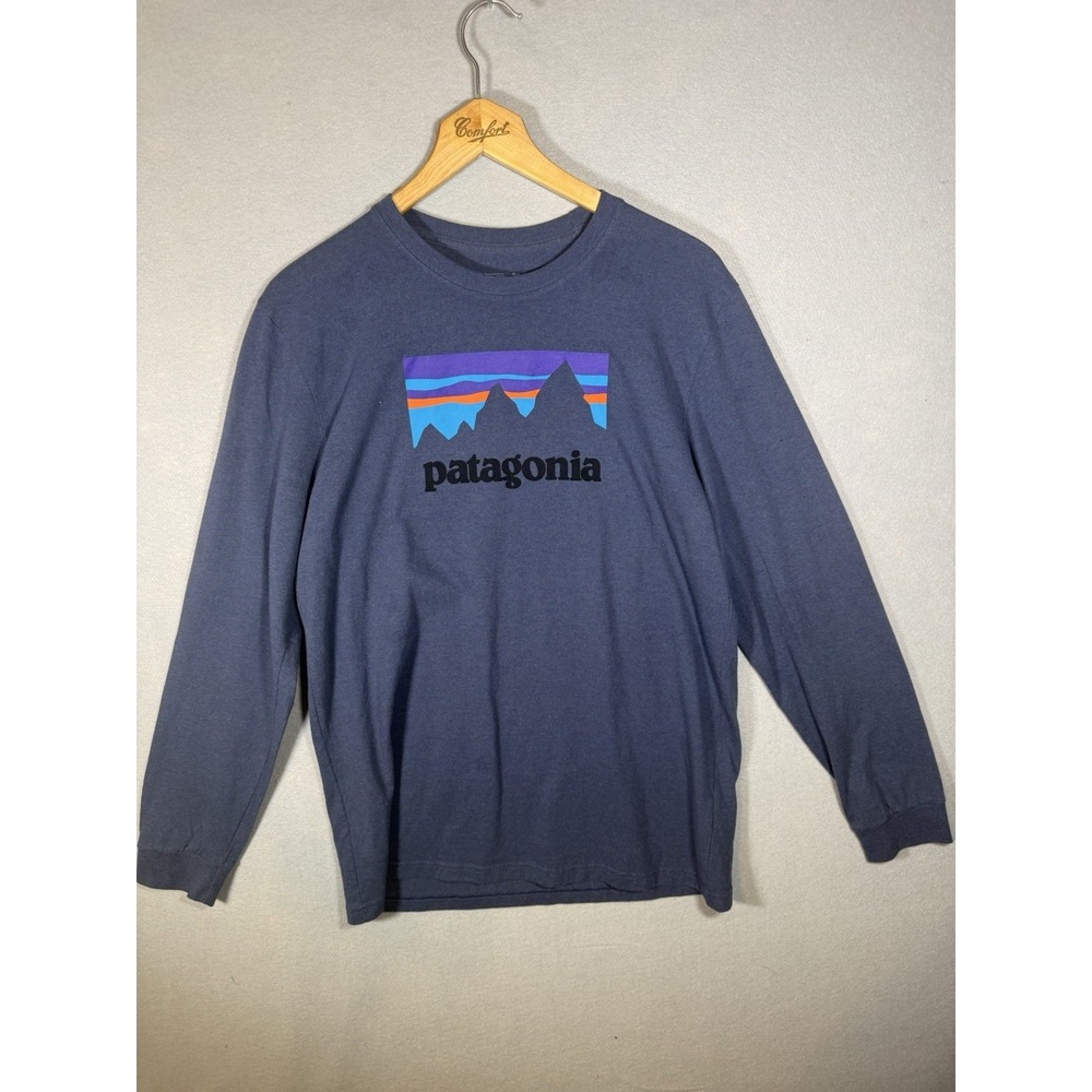 Patagonia Mens P-6 Logo Responsibili-Tee Navy Blue Long Sleeve Shirt Size M